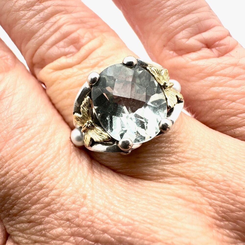 Ann King Women's Ring 18K Gold Sterling Silver Prasiolite Pearl Size 9